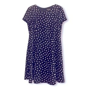Jessica Howard Navy Blue and White Polka Dot Fit and Flare Dress Size 16